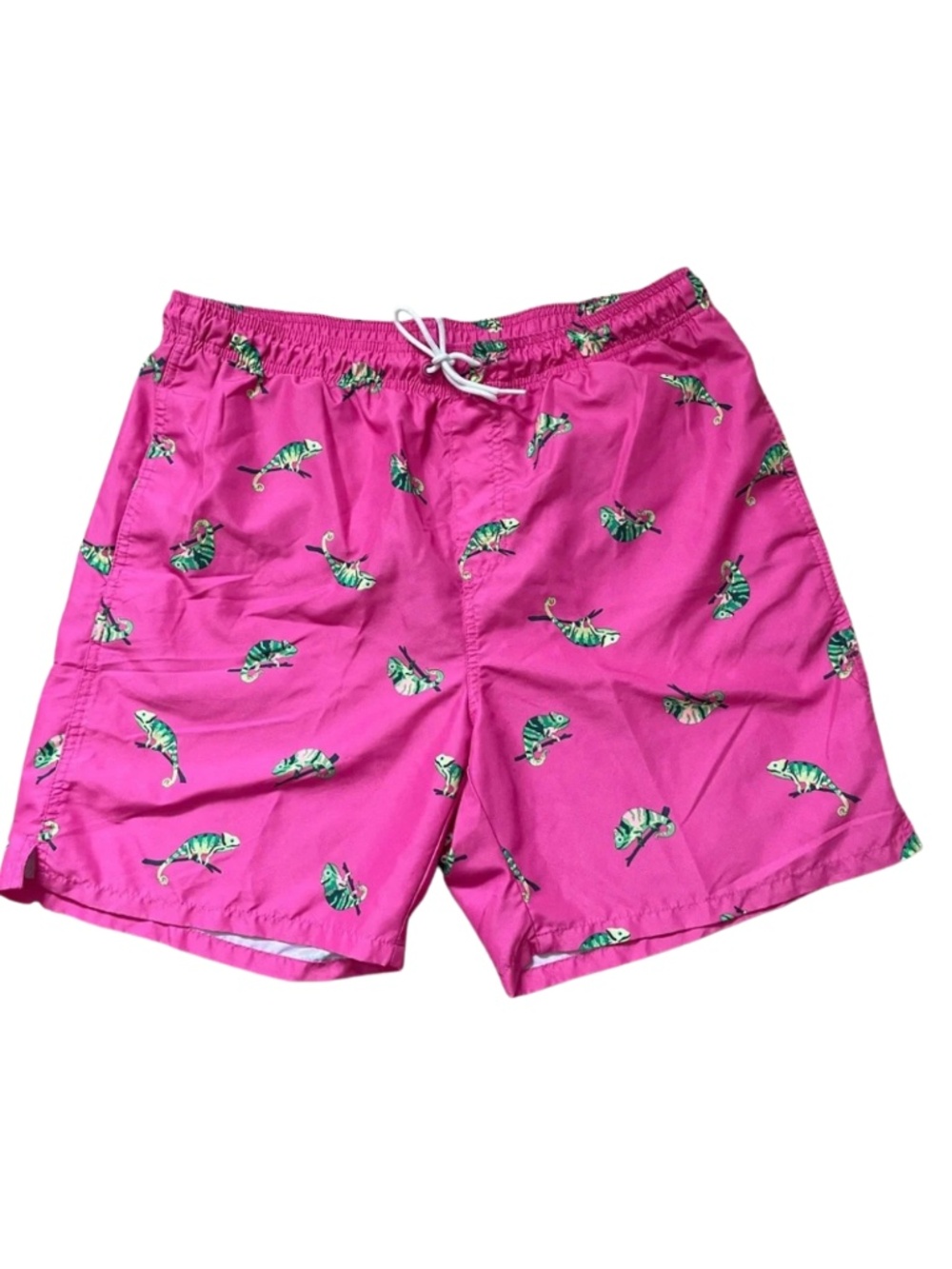 Old Navy Pink Swim Trunks with Green Chameleon Print, Men L #0143 - Picture 1 of 5